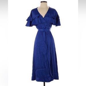 NWT Uterque Midi Wrap dress with Flutter Sleeves and V-Neck Small